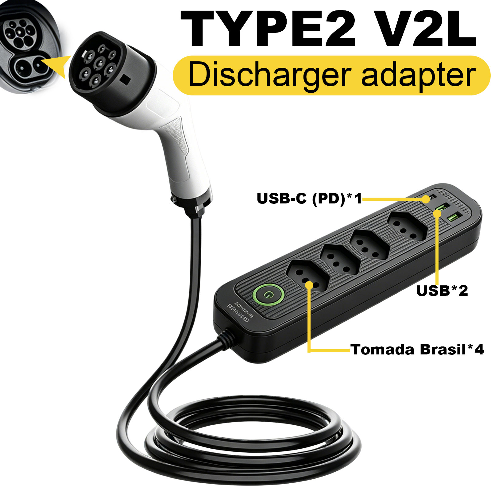 타입2 V2L 방전 어댑터 16A 브라질 소켓 EV - - Outdoor Power Hub 리뷰 및 가격