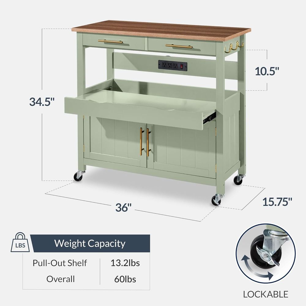 36인치 라롤링 키친 아일랜드 카트, 2도어 캐비닛,  - Outdoor Kitchen Power Outlet 리뷰 및 가격